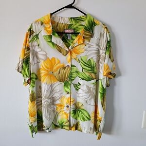 Jamaica Bay Tropical Floral Button Shirt Rayon Hawaiian Women 2X Resort